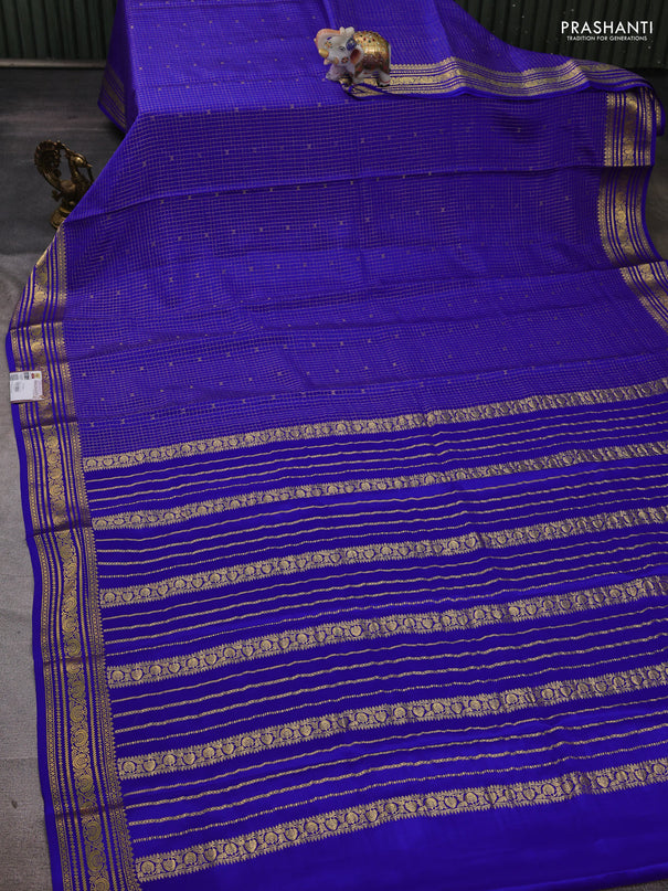 Pure mysore silk saree royal blue with allover zari checks & buttas and zari woven border