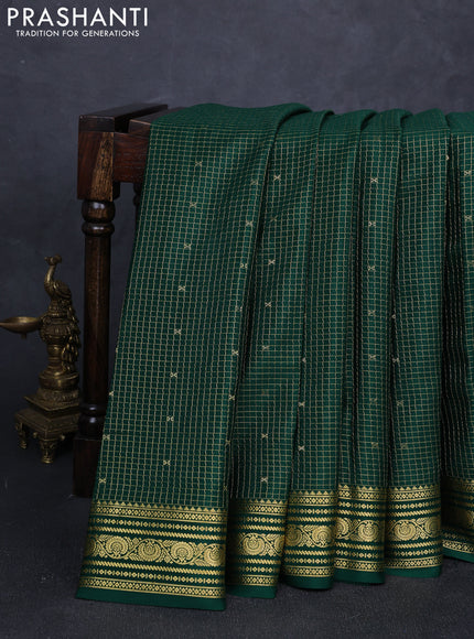 Pure mysore silk saree green with allover zari checks & buttas and zari woven border