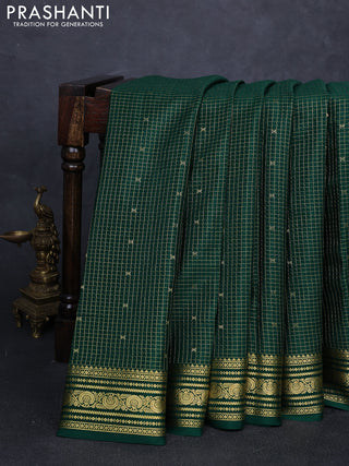 Pure mysore silk saree green with allover zari checks & buttas and zari woven border