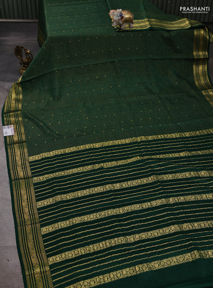 Pure mysore silk saree green with allover zari checks & buttas and zari woven border
