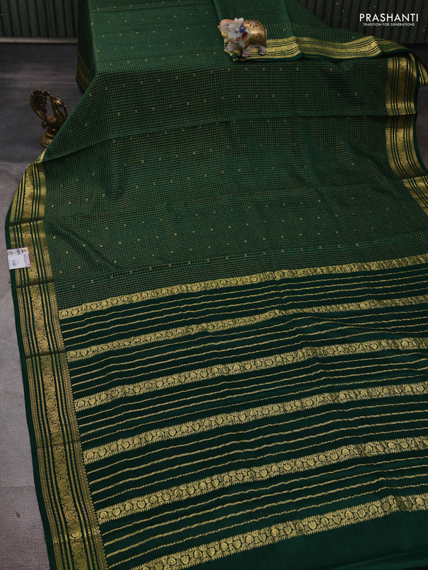 Pure mysore silk saree green with allover zari checks & buttas and zari woven border