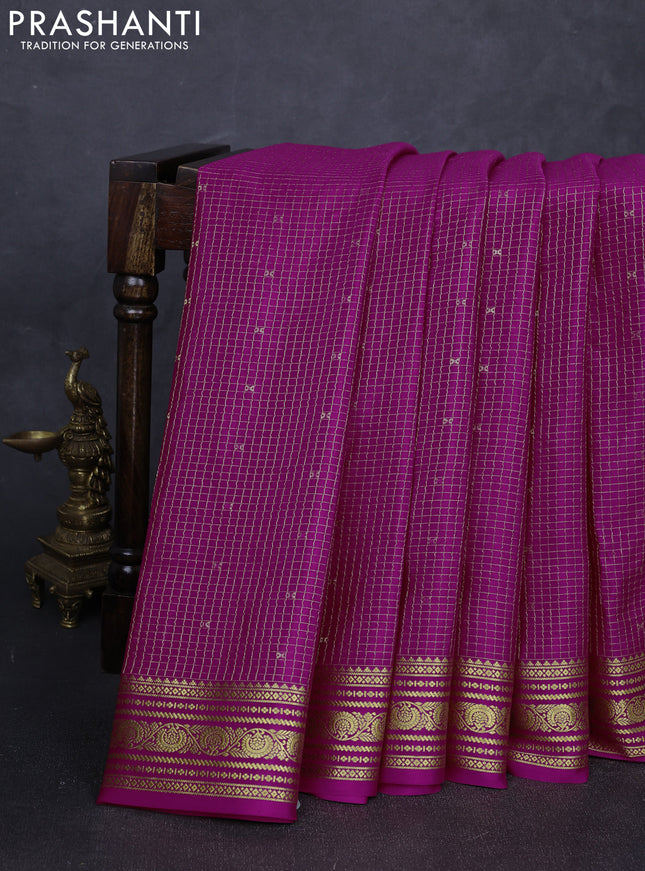 Pure mysore silk saree pink with allover zari checks & buttas and zari woven border