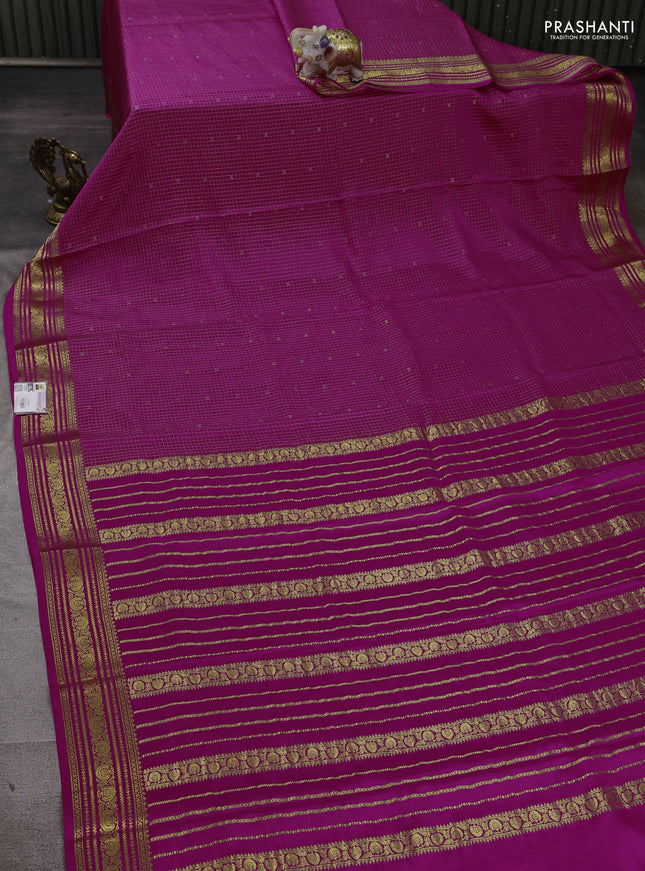 Pure mysore silk saree pink with allover zari checks & buttas and zari woven border