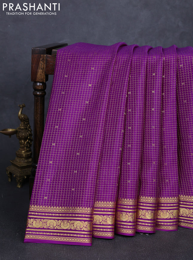 Pure mysore silk saree magenta pink with allover zari checks & buttas and zari woven border