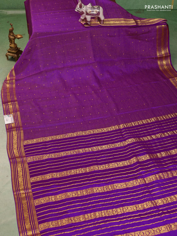 Pure mysore silk saree magenta pink with allover zari checks & buttas and zari woven border