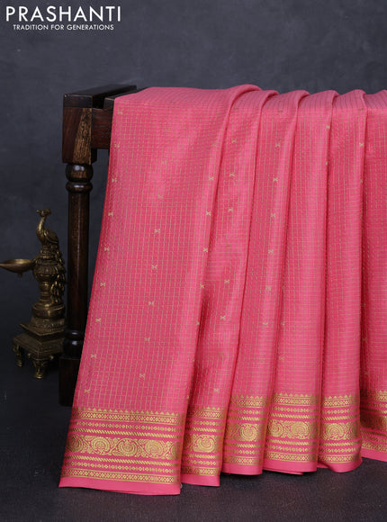Pure mysore silk saree peach pink with allover zari checks & buttas and zari woven border