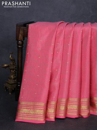 Pure mysore silk saree peach pink with allover zari checks & buttas and zari woven border
