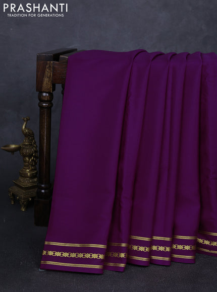 Pure mysore silk saree purple with plain body and zari woven border