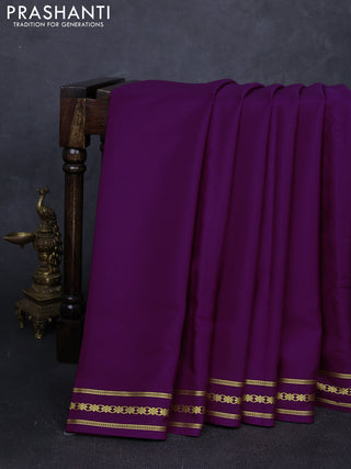 Pure mysore silk saree purple with plain body and zari woven border