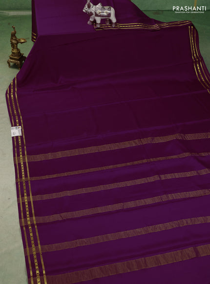 Pure mysore silk saree purple with plain body and zari woven border
