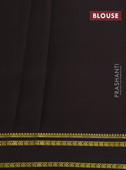 Pure mysore silk saree lime green and coffee brown with allover zari checked pattern and rettapet zari woven border