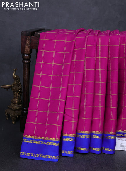 Pure mysore silk saree pink and royal blue with allover zari checked pattern and rettapet zari woven border