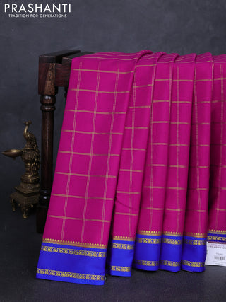 Pure mysore silk saree pink and royal blue with allover zari checked pattern and rettapet zari woven border