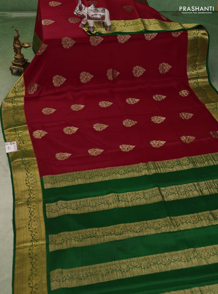 Pure mysore silk saree red and green with zari woven buttas and zari woven border