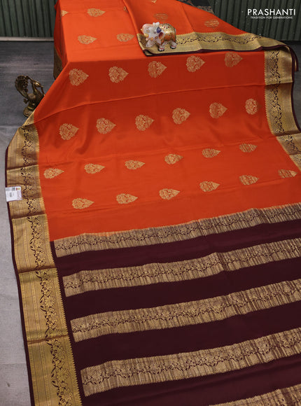 Pure mysore silk saree rust shade and coffee brown with zari woven buttas and zari woven border
