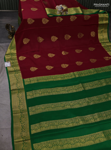 Pure mysore silk saree maroon and green with zari woven buttas and zari woven border