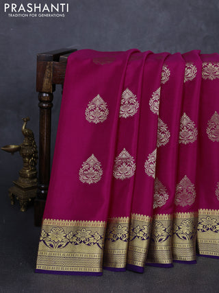 Pure mysore silk saree dark pink and violet with zari woven buttas and zari woven border