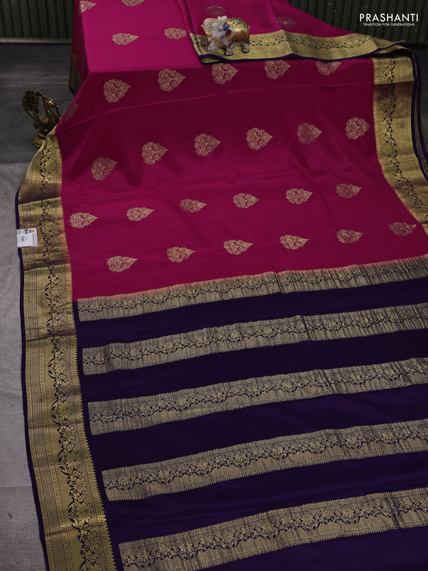 Pure mysore silk saree dark pink and violet with zari woven buttas and zari woven border