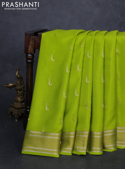Pure mysore silk saree light green with zari woven muniya buttas and zari woven border