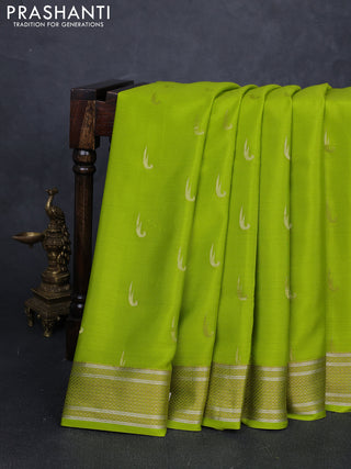 Pure mysore silk saree light green with zari woven muniya buttas and zari woven border