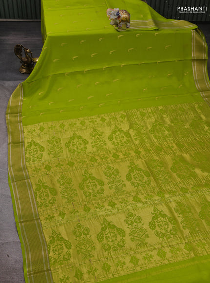 Pure mysore silk saree light green with zari woven muniya buttas and zari woven border