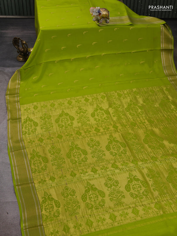 Pure mysore silk saree light green with zari woven muniya buttas and zari woven border