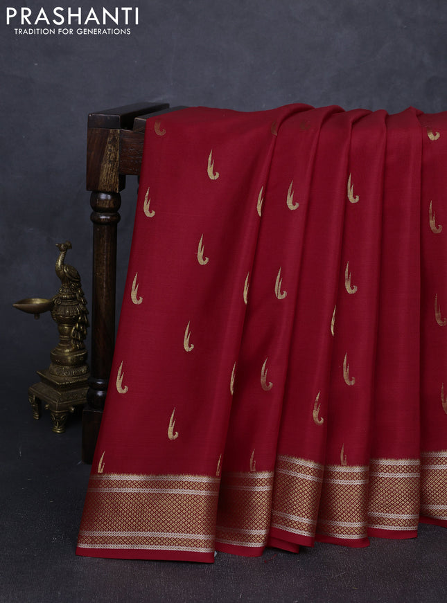 Pure mysore silk saree red with zari woven muniya buttas and zari woven border