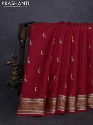 Pure mysore silk saree red with zari woven muniya buttas and zari woven border