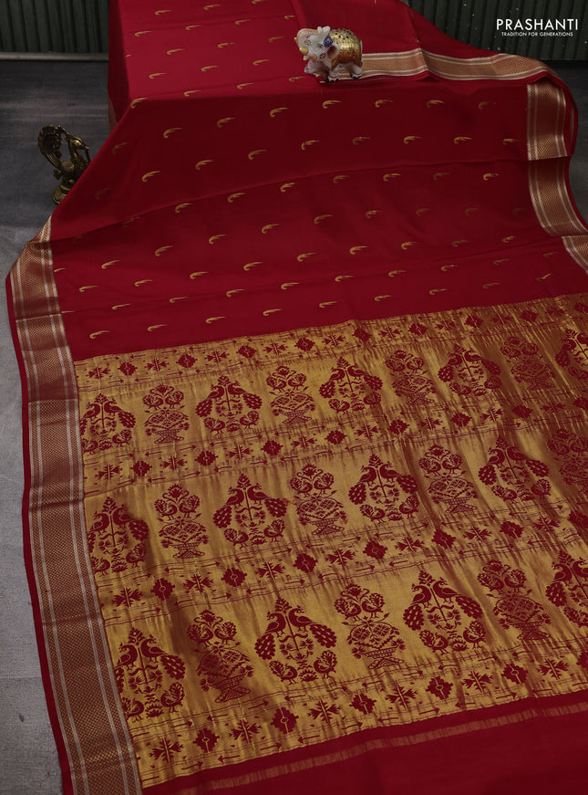 Pure mysore silk saree red with zari woven muniya buttas and zari woven border