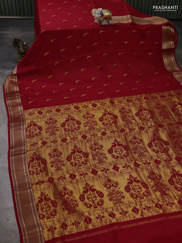 Pure mysore silk saree red with zari woven muniya buttas and zari woven border