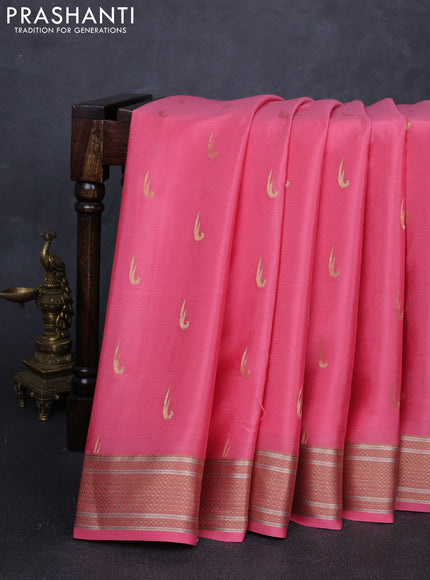 Pure mysore silk saree peach pink with zari woven muniya buttas and zari woven border