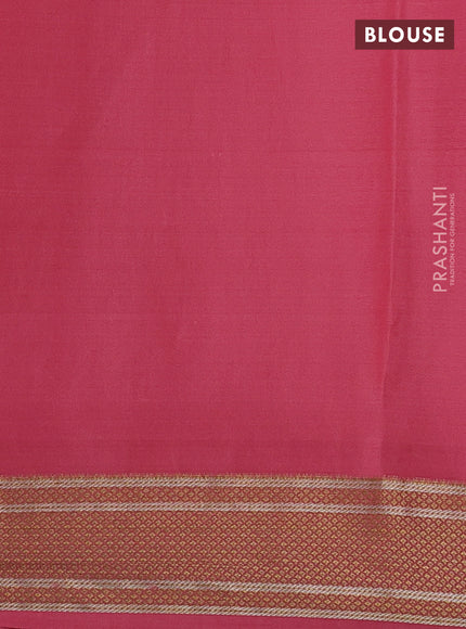 Pure mysore silk saree peach pink with zari woven muniya buttas and zari woven border