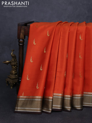 Pure mysore silk saree rust shade and coffee brown with zari woven muniya buttas and zari woven border