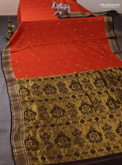 Pure mysore silk saree rust shade and coffee brown with zari woven muniya buttas and zari woven border