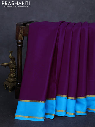 Pure mysore silk saree purple and cs blue with plain body and rettapet zari woven buttas