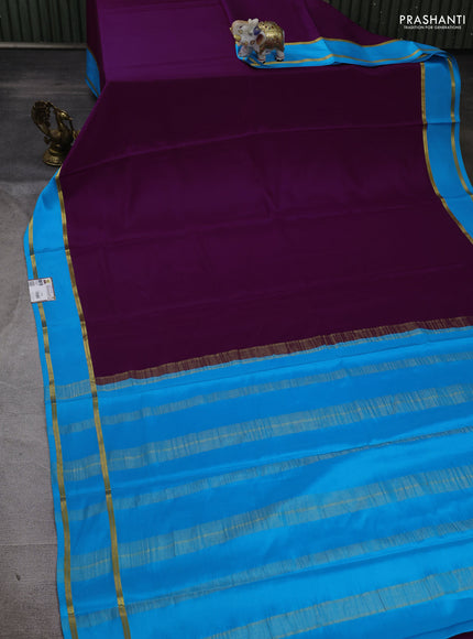 Pure mysore silk saree purple and cs blue with plain body and rettapet zari woven buttas