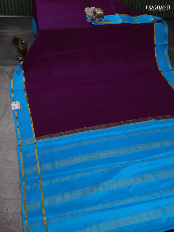 Pure mysore silk saree purple and cs blue with plain body and rettapet zari woven buttas