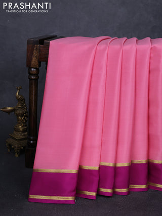 Pure mysore silk saree peach pink and magenta pink with plain body and rettapet zari woven buttas