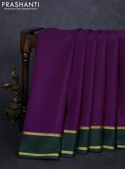 Pure mysore silk saree deep purple and bottle green with plain body and rettapet zari woven buttas