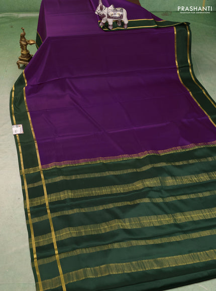 Pure mysore silk saree deep purple and bottle green with plain body and rettapet zari woven buttas