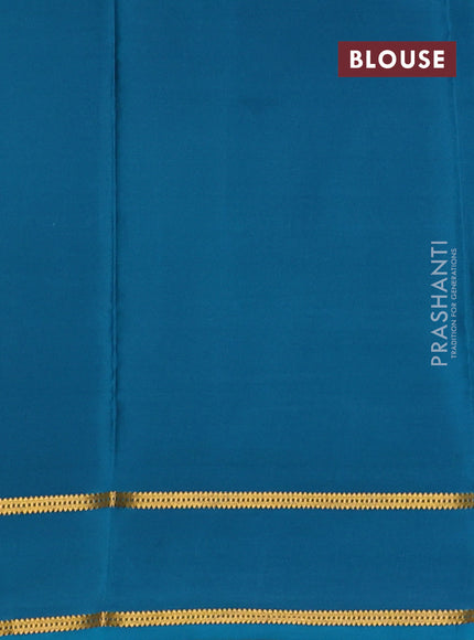 Pure mysore silk saree mustard yellow and blue with plain body and rettapet zari woven buttas