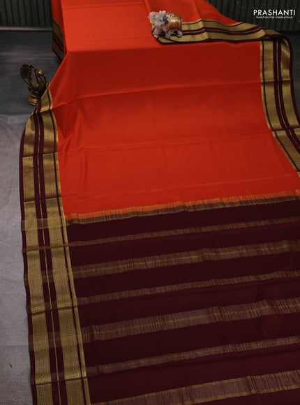 Pure mysore silk saree rust shade and coffee brown with plain body and zari woven border