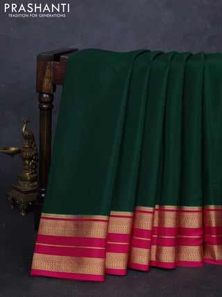 Pure mysore silk saree green and magenta pink with plain body and zari woven border