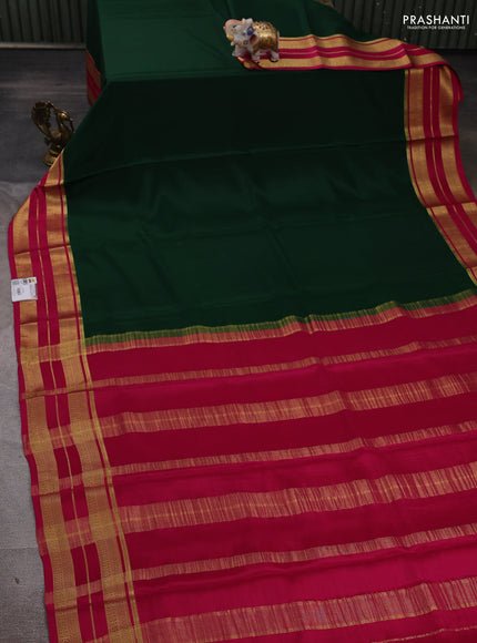 Pure mysore silk saree green and magenta pink with plain body and zari woven border