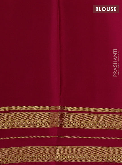 Pure mysore silk saree green and magenta pink with plain body and zari woven border