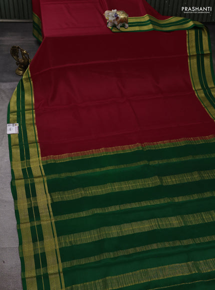Pure mysore silk saree red and green with plain body and zari woven border