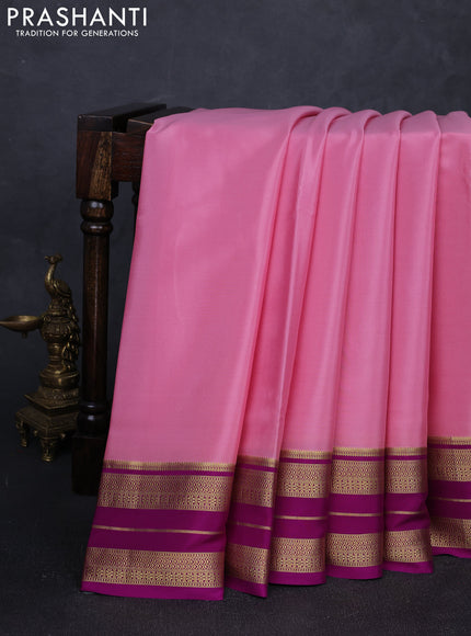Pure mysore silk saree peach pink and magenta pink with plain body and zari woven border