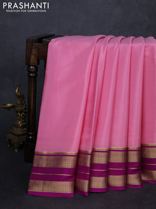 Pure mysore silk saree peach pink and magenta pink with plain body and zari woven border