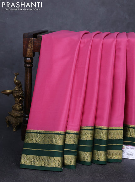 Pure mysore silk saree peach pink and green with allover zari woven buttas and zari woven border
