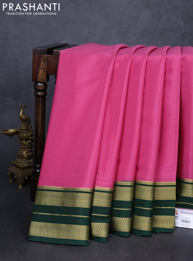 Pure mysore silk saree peach pink and green with allover zari woven buttas and zari woven border